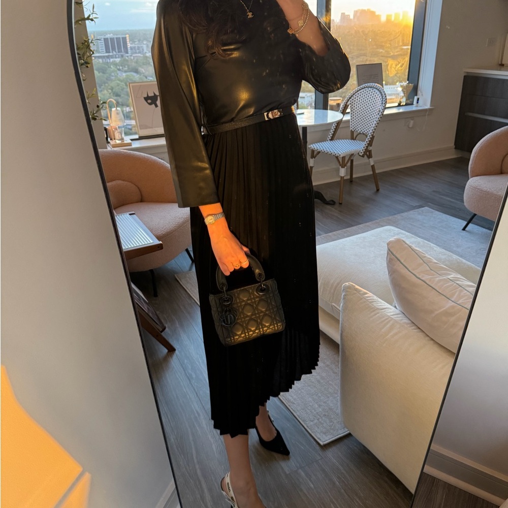 Zara Black Leather Pleated Dress